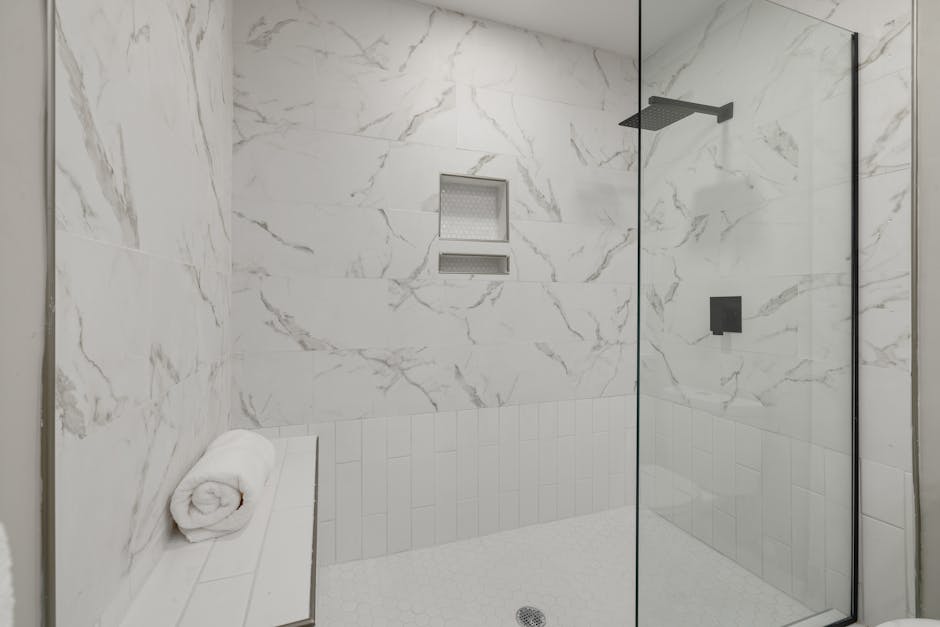 Modern walk-in shower with elegant fixtures